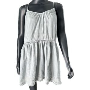 Madewell Light Blue T Back Dress XS Embroderied Hem V Neck Shift Dress